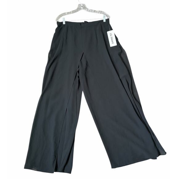 JS Edwards Black Flowy Palazzo Chiffon Pants Wide Leg Evening Artsy Boho Sz 14